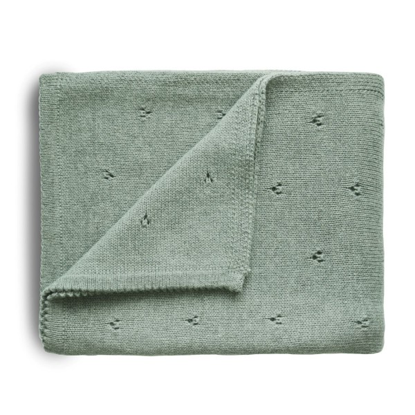 mushie Decke gestrickt Pointelle Baumwolle grün