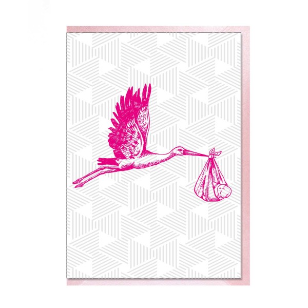 1730 Hamburg Grußkarte Storch rosa