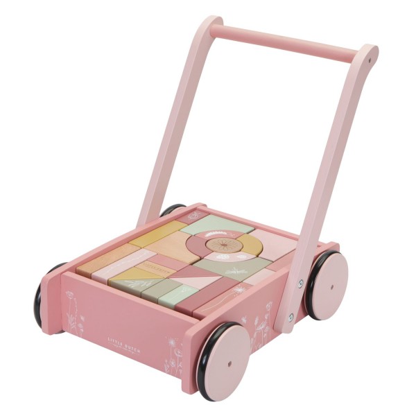 LITTLE DUTCH Holz Wagen mit Bausteinen rosa